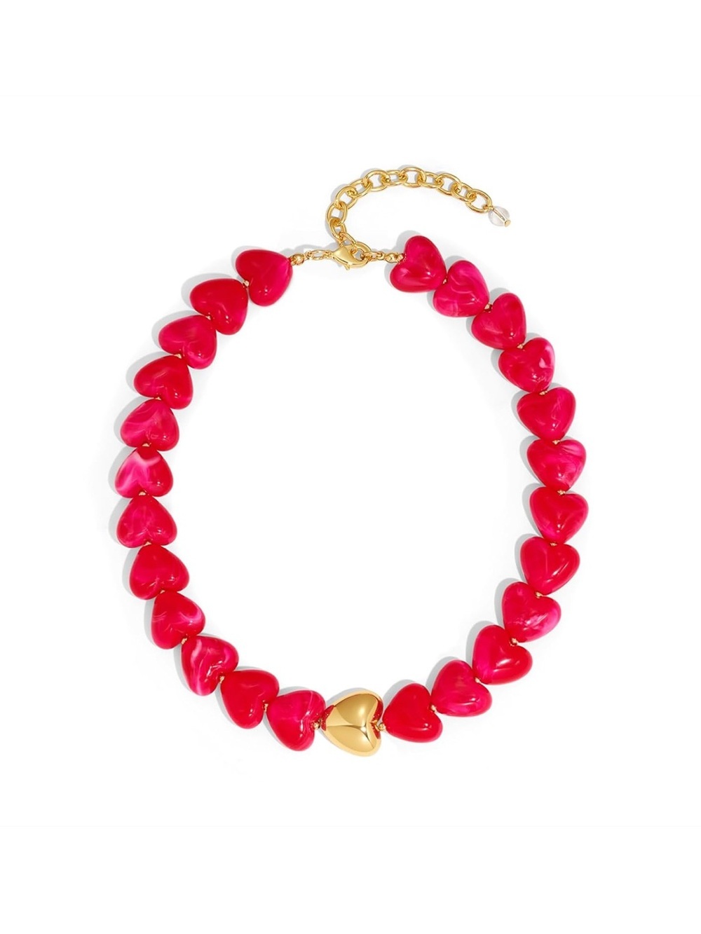 New! Rose Red Heart Bead Dopamine Necklace with Gold Accent - Picture 3 of 5